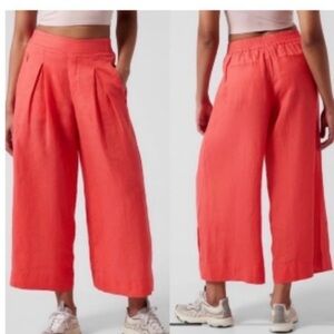 Athleta Playa Linen Wide Leg Crop Pants Womens Size 8 Bright Coral